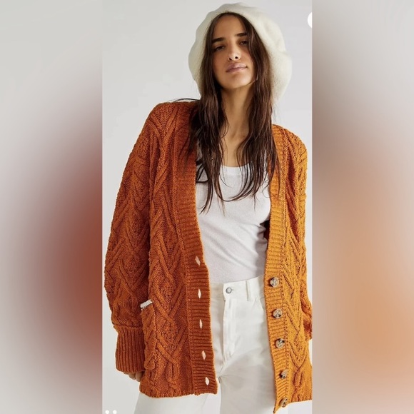 Free People Sweaters - Free People Montana Cable Cardigan Sweater in Pumpkin Pie XS extra small NWT
